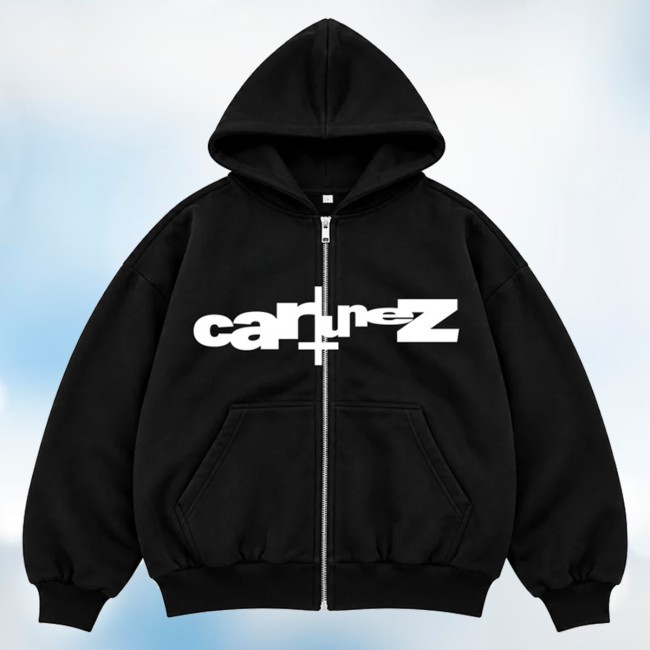 Official Ken Carson Cartunez Black Zip-up - White Logo Ken Carson Merch